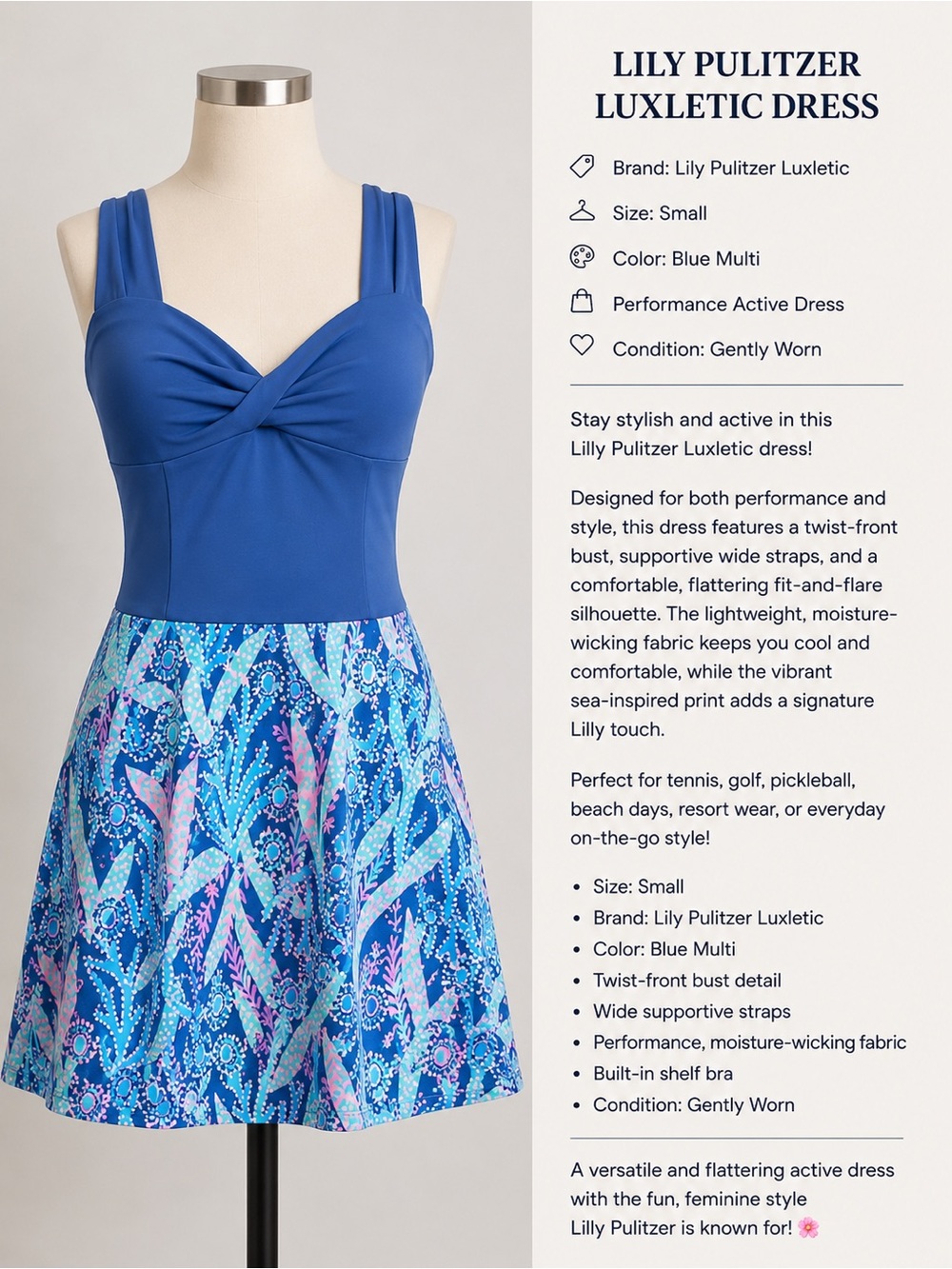 Lilly Pulitzer Blue Multi Luxletic Midi Dress